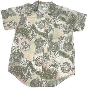 Vintage Casey & Max Button Front Shirt Nautical Beach Print Short Sleeve Women's